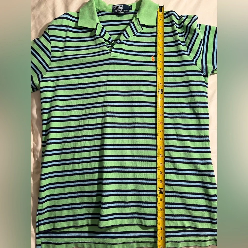 Vintage Polo Ralph‎ Lauren Men’s Large Green Blue Striped Polo Shirt